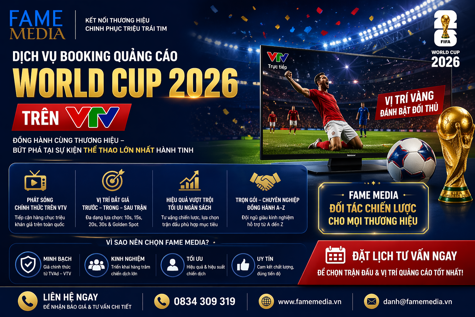 dịch vụ booking quảng cáo World Cup 2026 của Fame Media