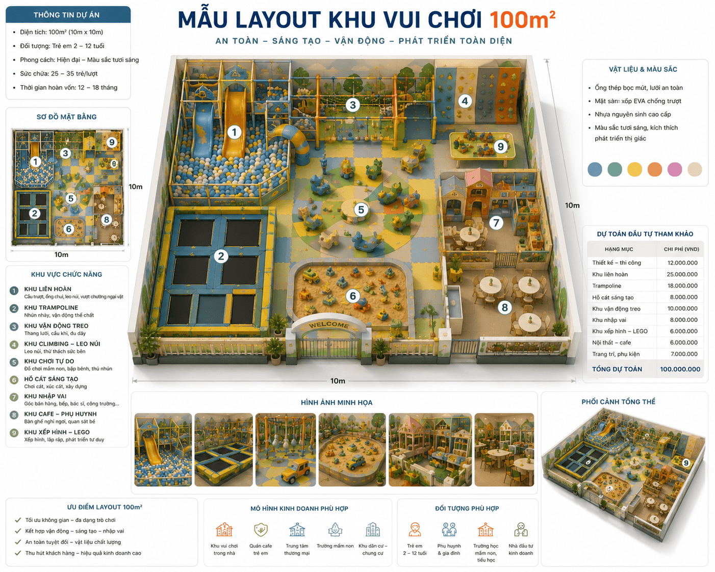 Mẫu thiết kế layout khu vui chơi 100m2