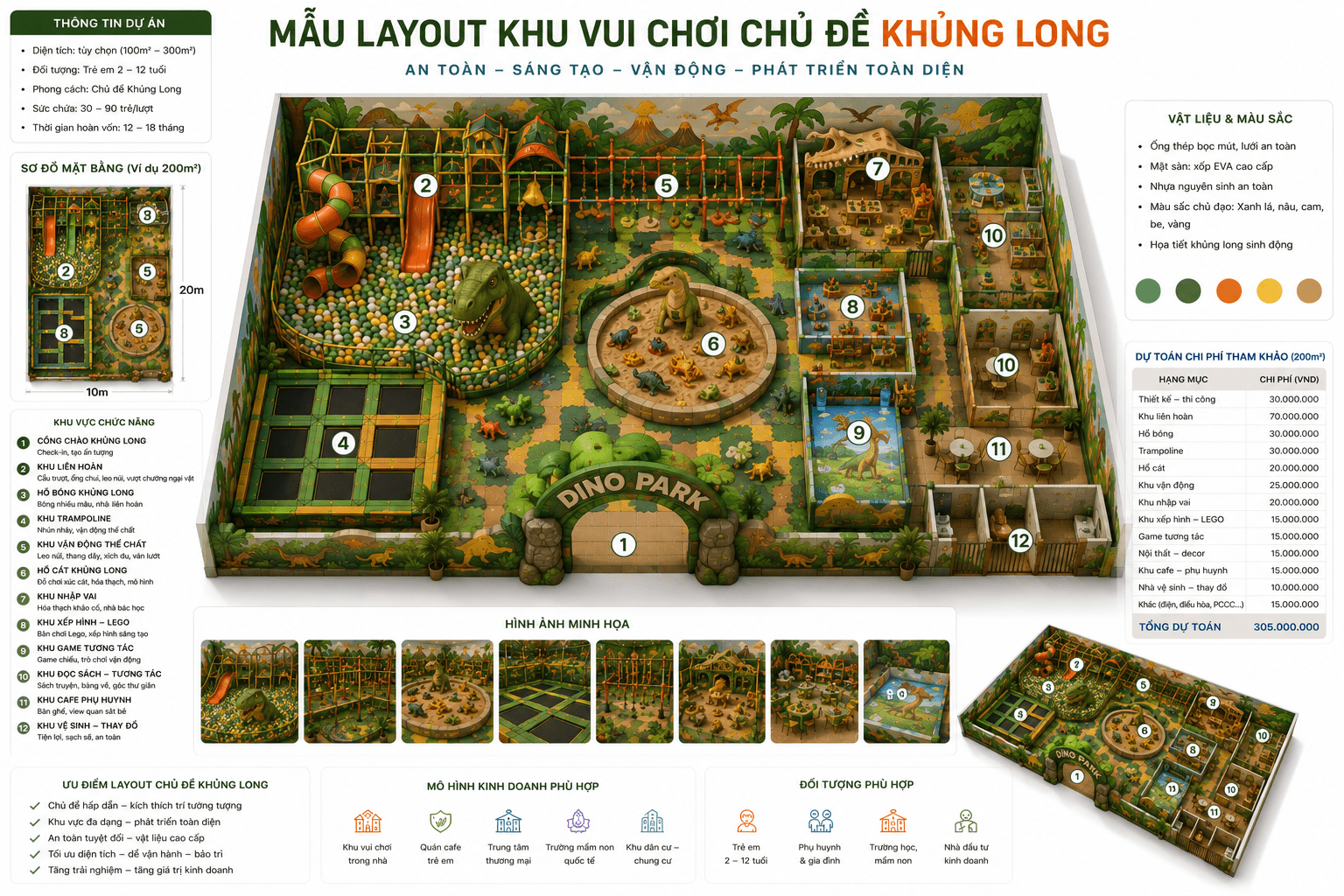 Mẫu thiết kế layout khu vui chơi Chủ Đề Khủng Long