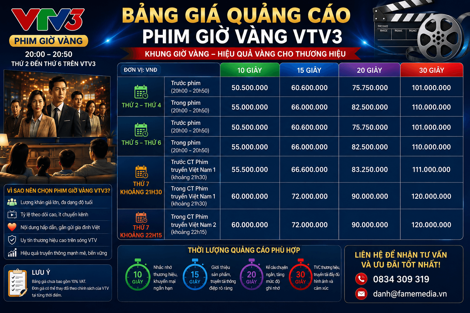 Bảng giá quảng cáo Phim giờ vàng VTV3