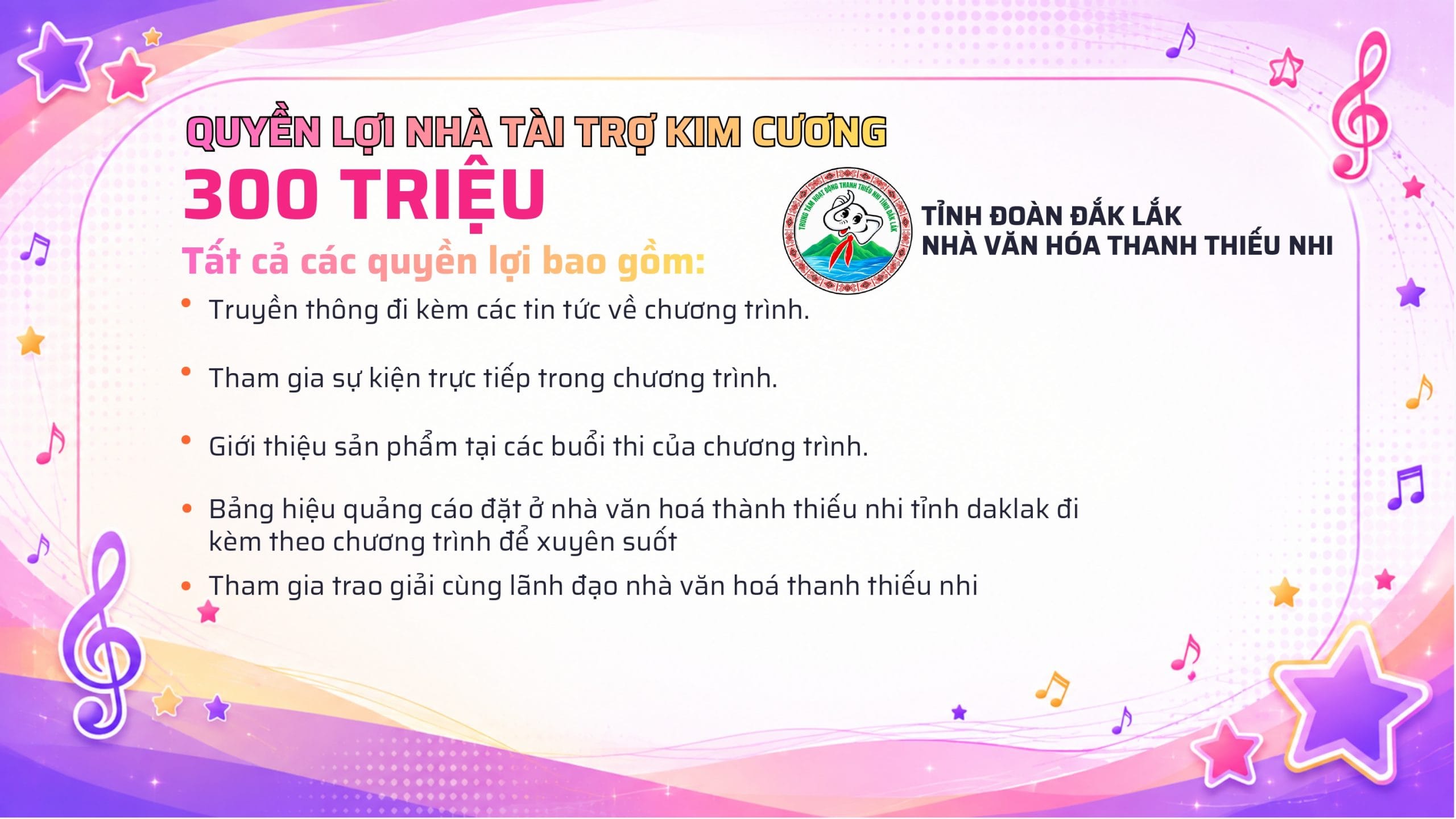 Bảng ngân sách tài trợ Tìm kiếm tài năng nhí Đắk Lắk 2026